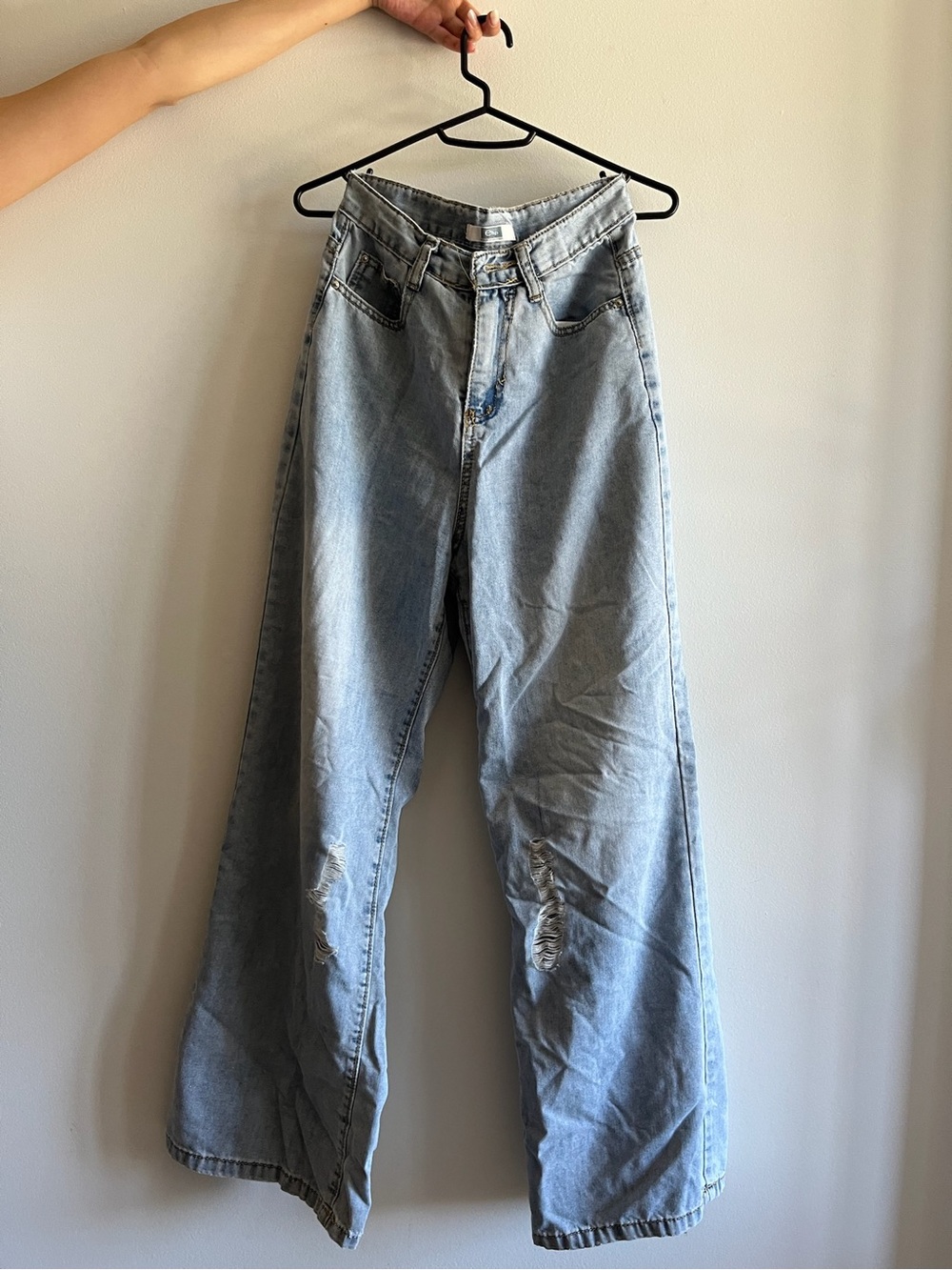 High-Waist Wide Leg Distressed Women’s Jeans - Light Blue